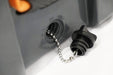 Vango Glacier 33 Litre Camping Cool Box feature close up image of drain valve open with chain attached for the water to run off