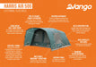 Vango Harris 500 Air 5 Berth Tunnel Tent external features image showing USPs
