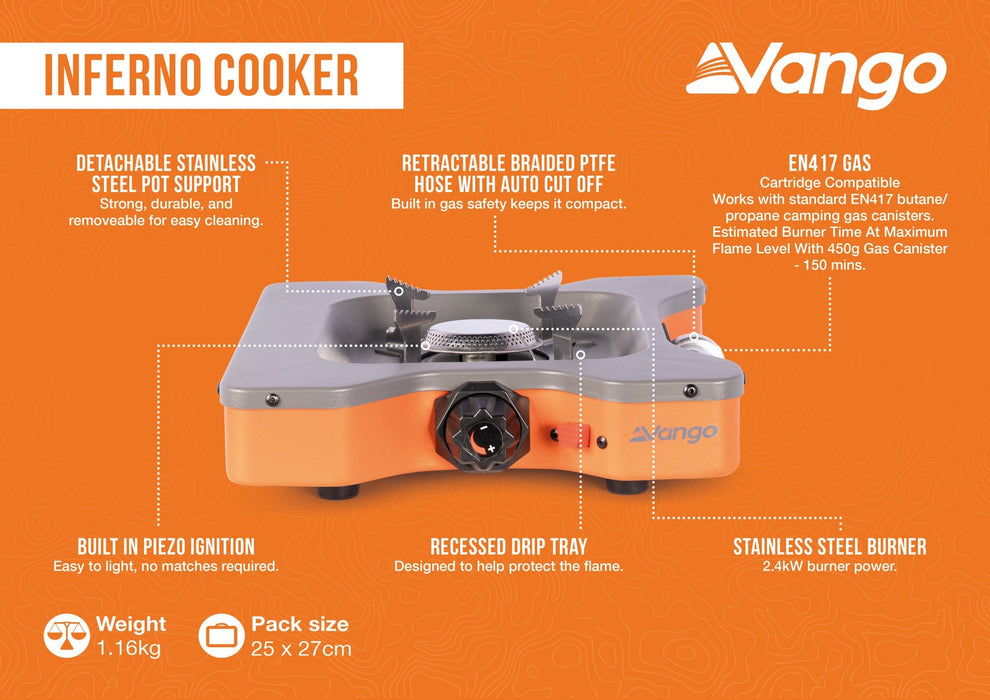 Vango Inferno Compact Outdoor Stove - product features infographic