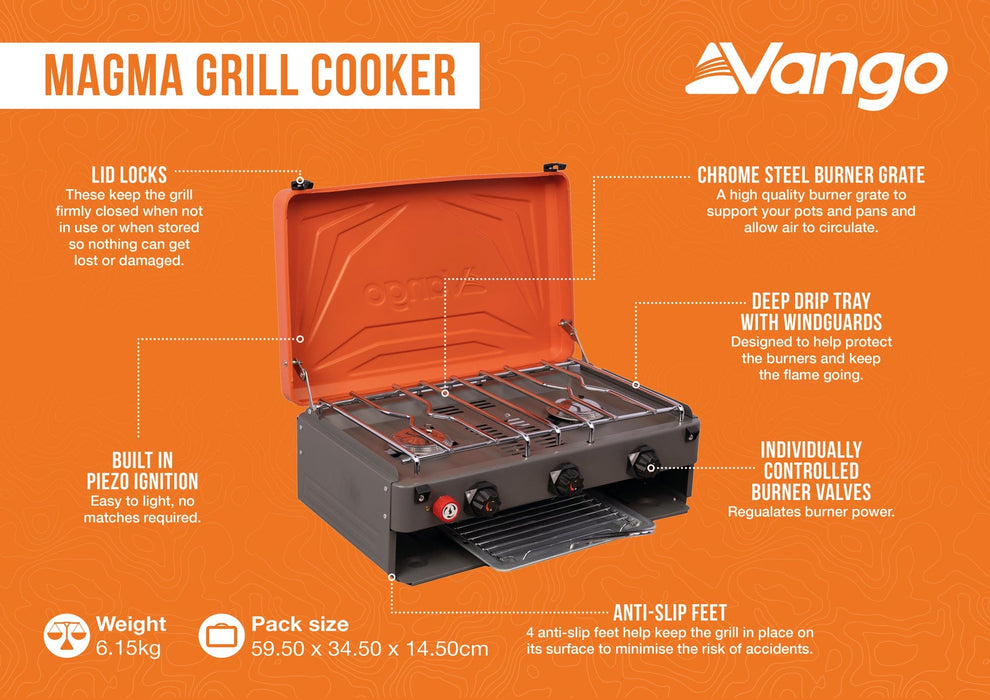 Vango Magma Grill 2 Burner Gas Stove - product features infographic