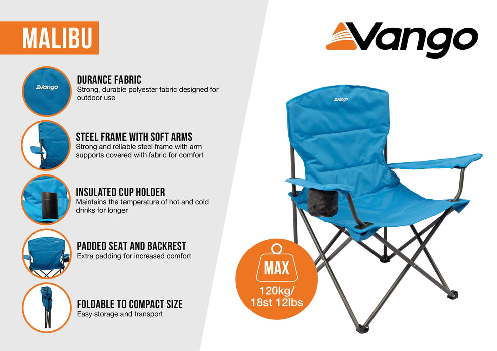 Vango Malibu Folding Camping Chair - Cobalt Blue - product infographic