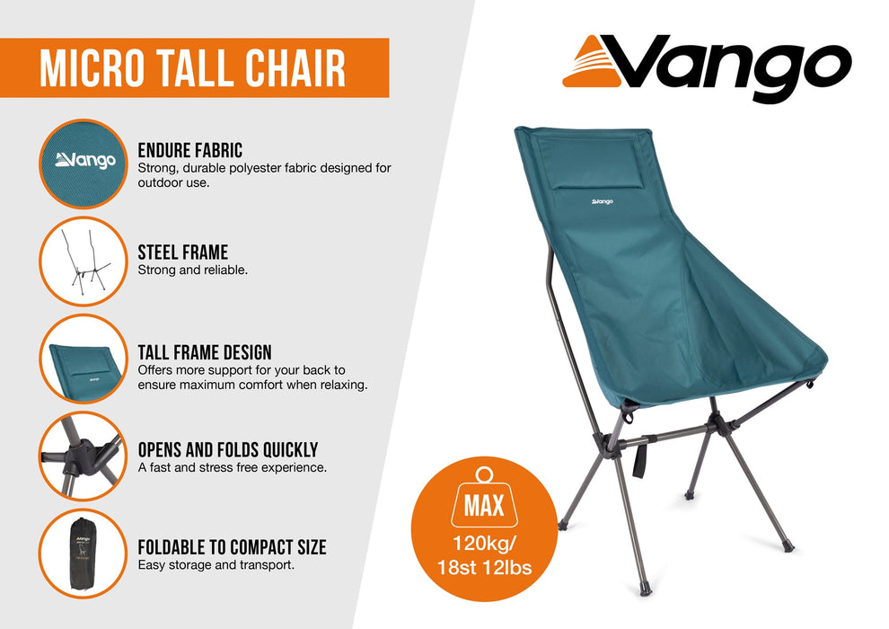 Vango Micro Lightweight Compact Camping Chair - Dragon Fly - product infographic