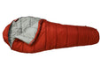 Vango Nitestar Alpha 450 Sleeping Bag - Harrissa Red feature image of bag with zip slightly undone and top pulled back
