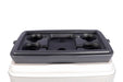 Vango Pinnacle 32L 72Hr Non Electric Camping Cool Box - Grey - product image, showing inner lid cup holders balanced on cool box