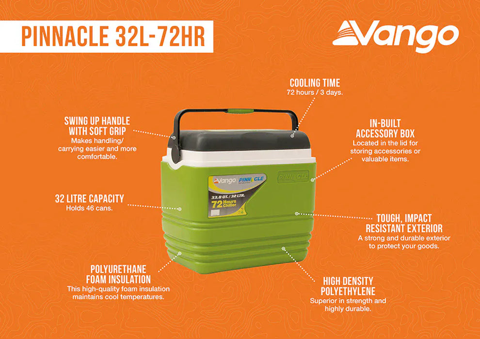 Vango Pinnacle 32L 72Hr Non Electric Camping Cool Box - Grey - product infographic