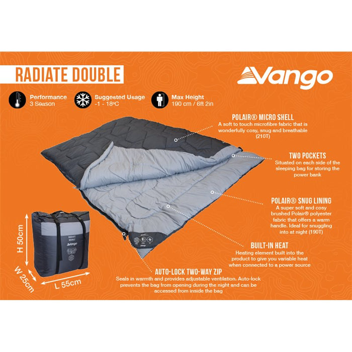 Vango Radiate Electric Heated Sleeping Bag - Double