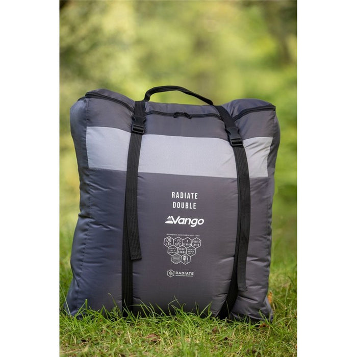 Vango Radiate Electric Heated Sleeping Bag - Double feature image of bag in carry bag