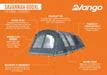 Vango Savannah 600XL 6-Person Family Tent Package - product external features infographic