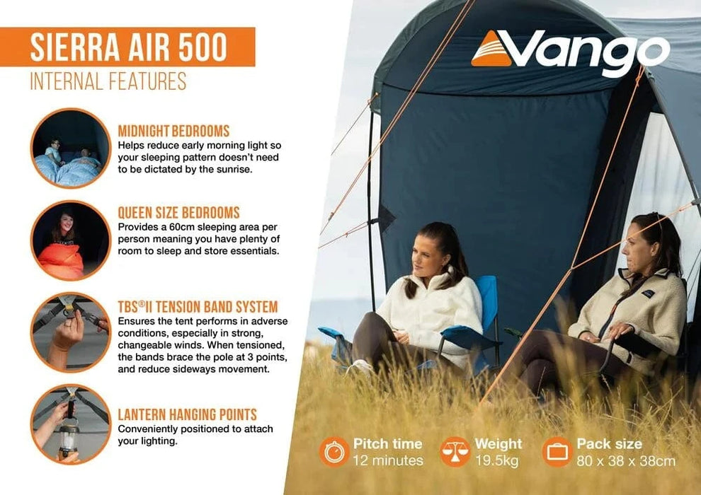 Vango Sierra Air 500 5-Person Inflatable Tent - internal features