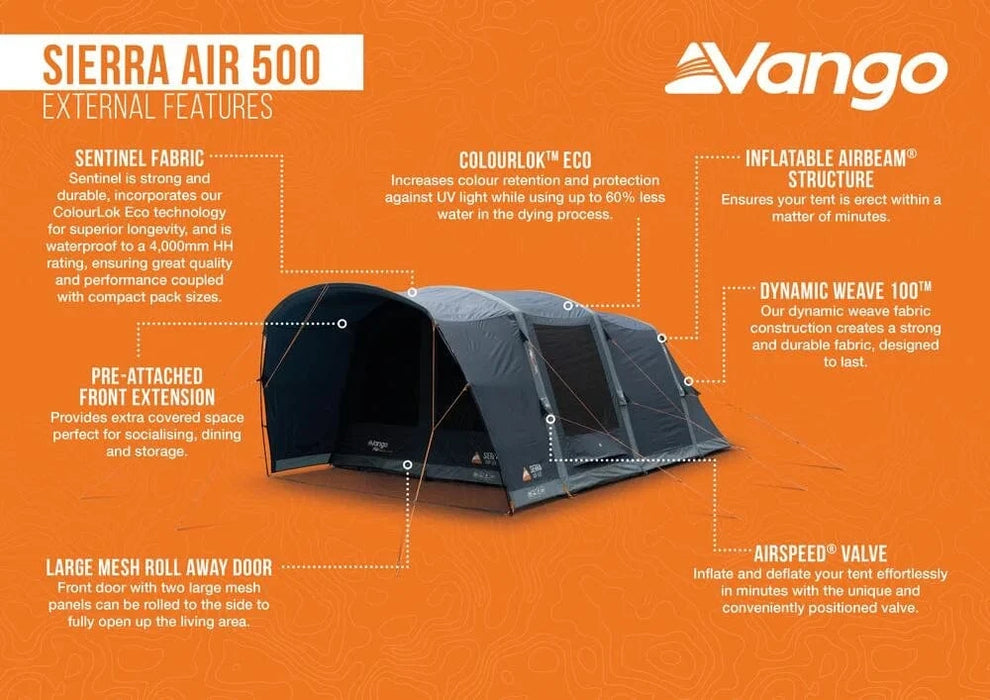 Vango Sierra Air 500 5-Person Inflatable Tent - external features