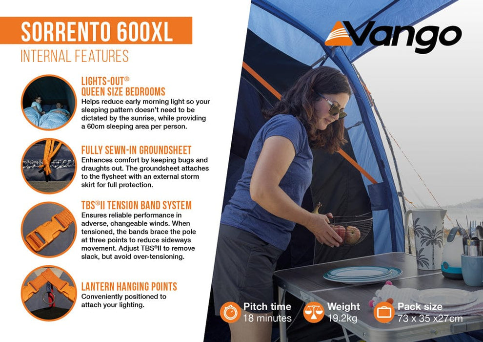 Vango Sorrento 600XL 6-Person Family Tunnel Tent - product internal features infographic