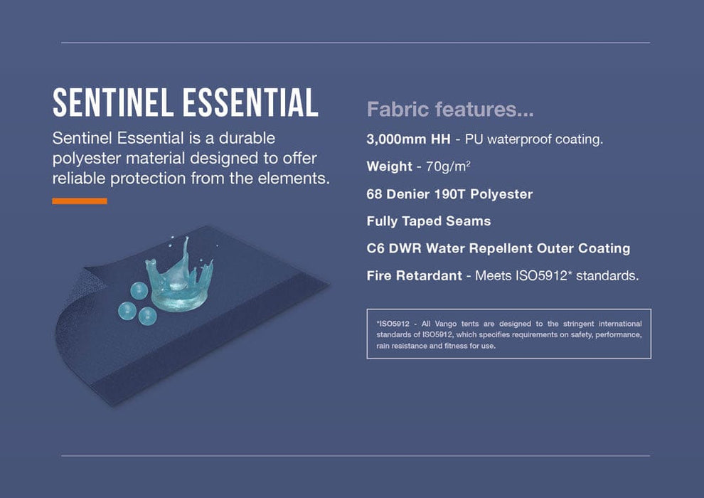 Vango Sorrento 600XL 6-Person Family Tunnel Tent - Sentinel Essential fabric infographic