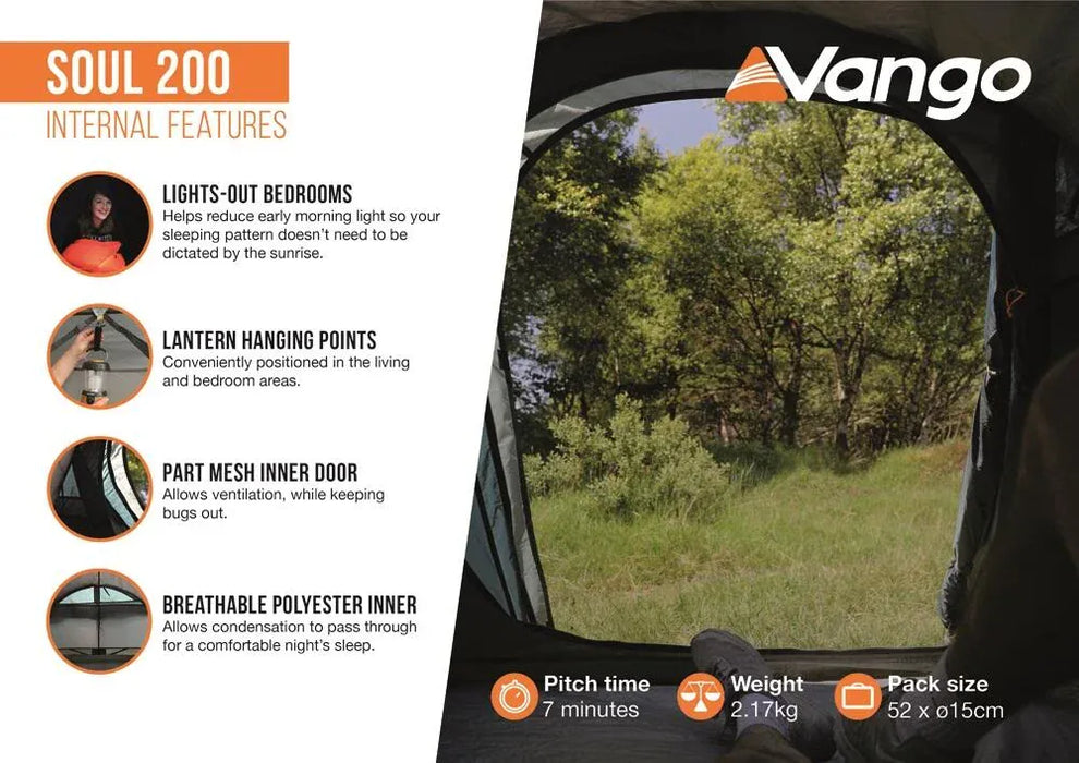 Vango Soul 200 2 Person Tunnel Tent - Peridot Green - product internal features infographic