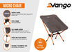 Vango Steel Micro Lightweight Camping Chair - Excalibur - product infographic