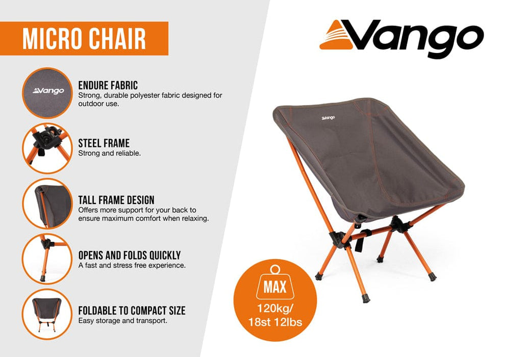 Vango Steel Micro Lightweight Camping Chair - Excalibur - product infographic