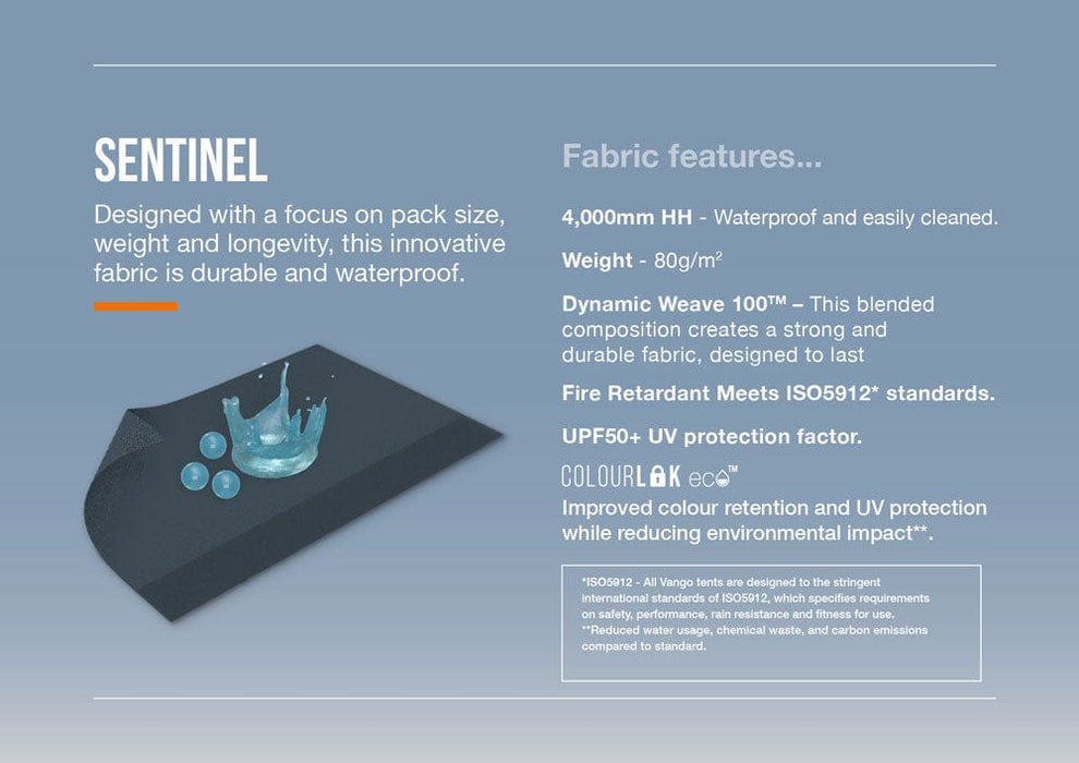 Vango Tacoma 800XL 8-Person Family Camping Tent - Sentinel fabric infographic