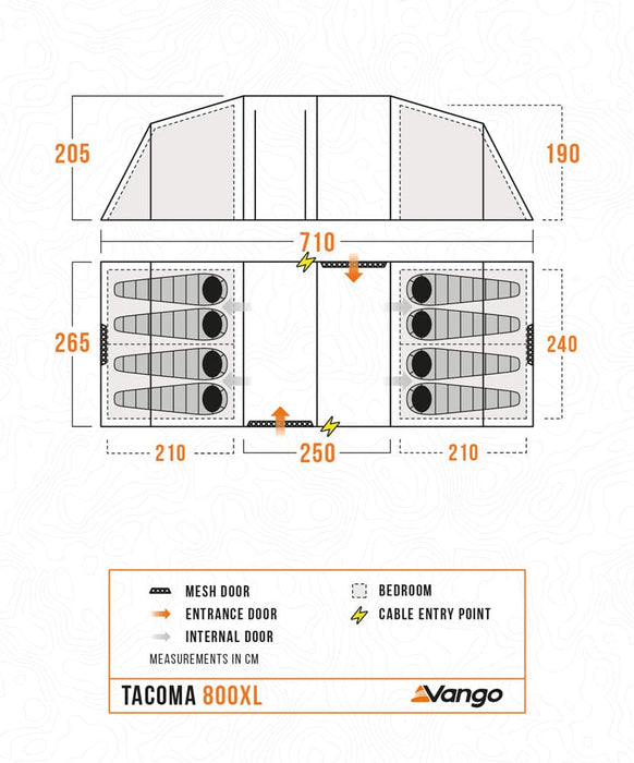 Vango Tacoma 800XL 8-Person Family Camping Tent - product floorplan infographic
