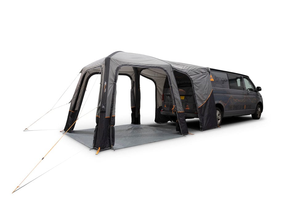 Vango Tailgate AirHub II Low Drive Away Awning - product image, shown attached to vehicle with all doors open