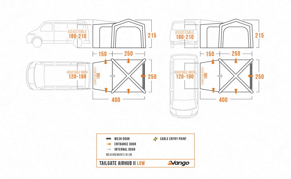 Vango Tailgate AirHub II Low Drive Away Awning - product floorplan infographic