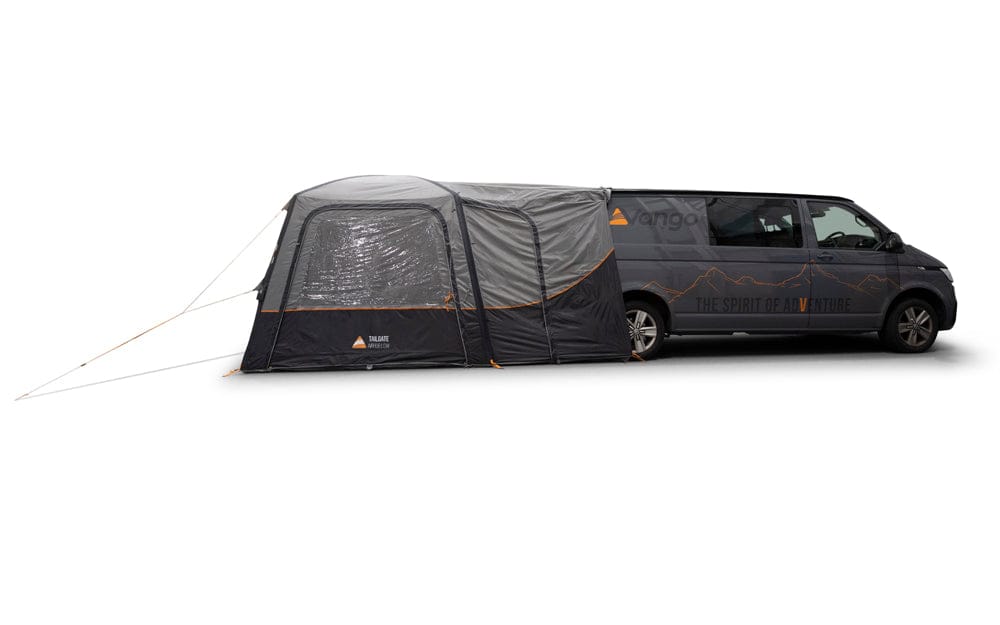 Vango Tailgate AirHub II Low Drive Away Awning - product image, shown attached to vehicle with all doors closed