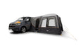 Vango Tailgate AirHub II Low Drive Away Awning - product image, shown attached to vehicle with with tunnel and end doors open