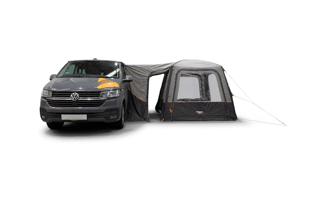 Vango Tailgate AirHub II Low Drive Away Awning - product image, shown attached to vehicle with tunnel doors open