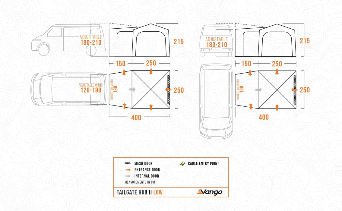 Vango Tailgate Airhub Low Rear Drive Away Awning floor plan