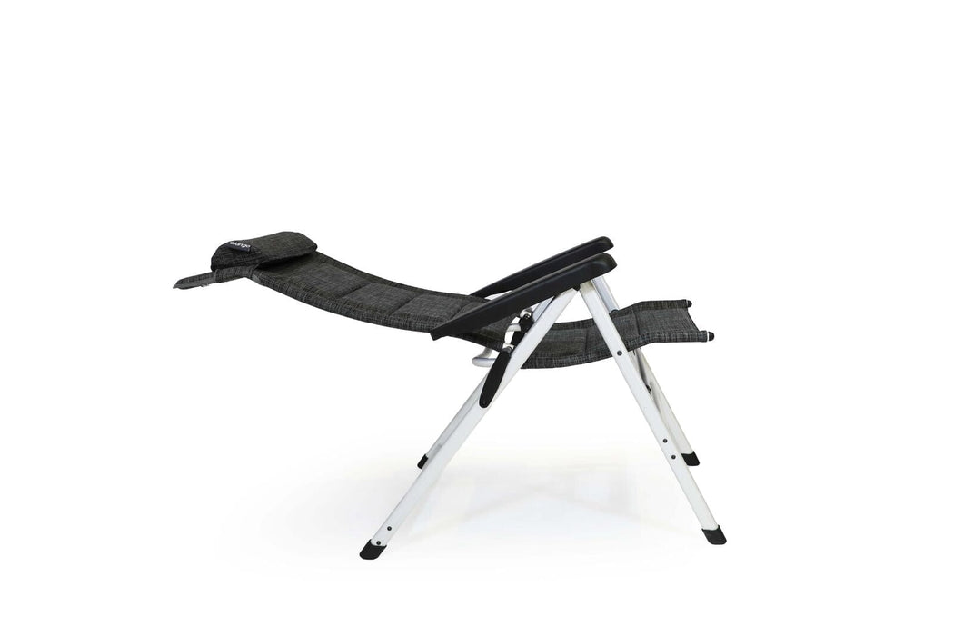 Black camping chair with white legs on a white background