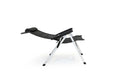 Black camping chair with white legs on a white background