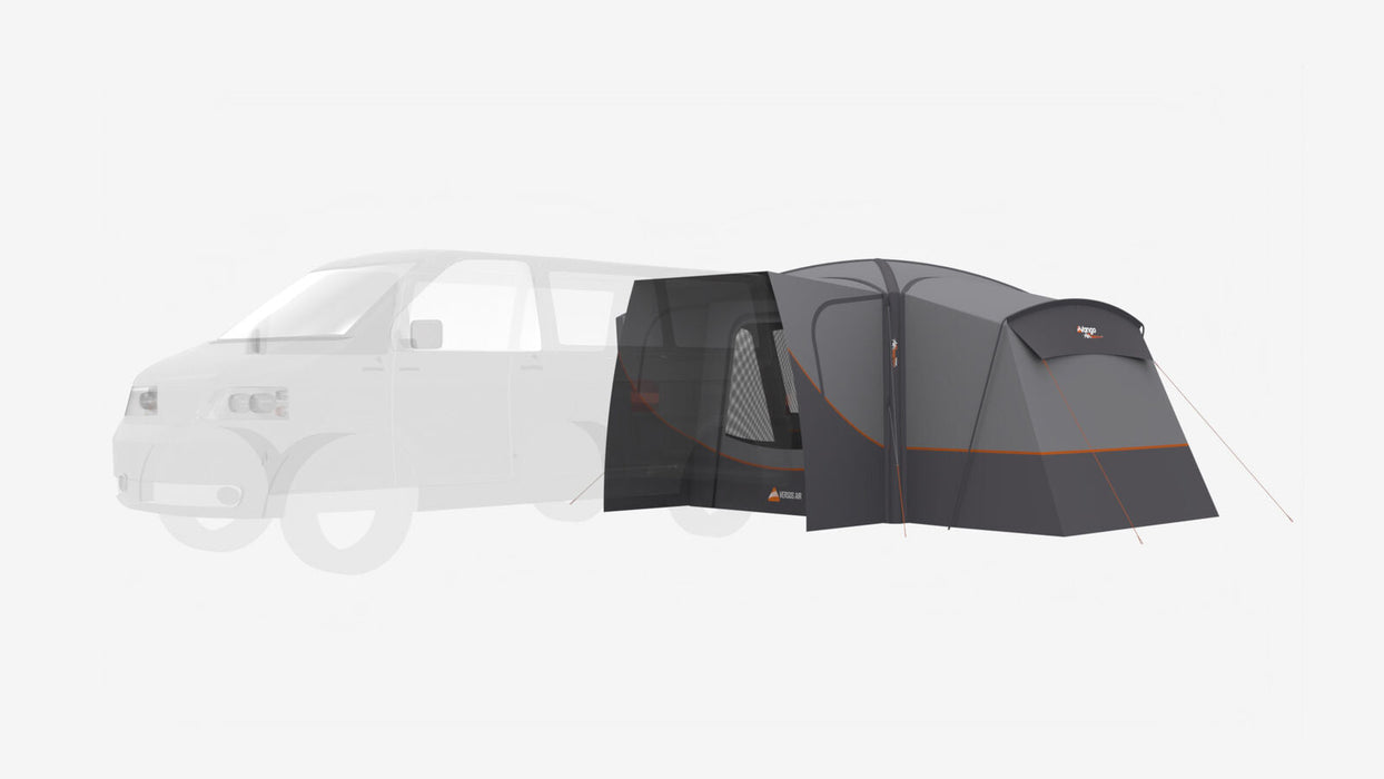 Vango Versos Air Inflatable Cloud Grey Drive Away Awning - Low feature image showing the awning design set up with the annex on the side