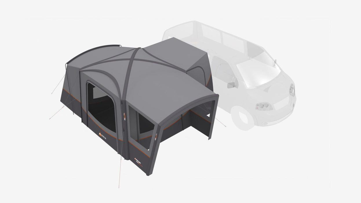 Vango Versos Air Inflatable Cloud Grey Drive Away Awning - Low feature image showing annexe at the rear 