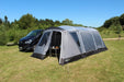 Outdoor Revolution Cacos Air SL Low Driveaway Awning front view lifestyle image of porch door open 