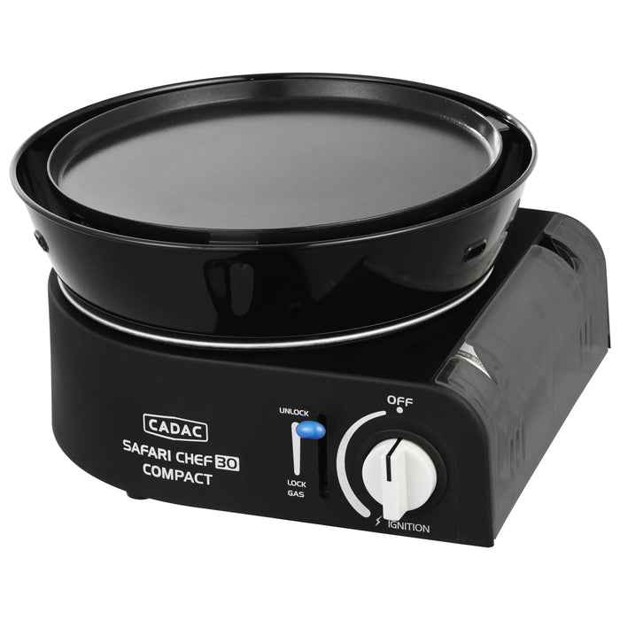 Cadac Safari Chef Compact 30 Portable Gas BBQ - Ceramic Flat Grill Pan