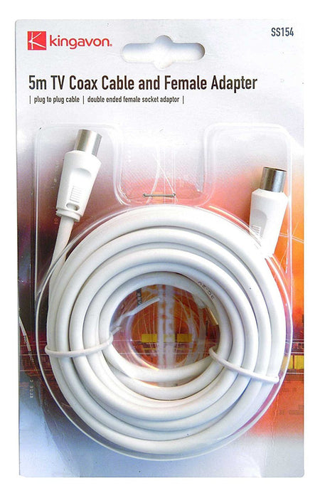 Coaxial TV Fly Lead 2 or 5 metres shown in packaging