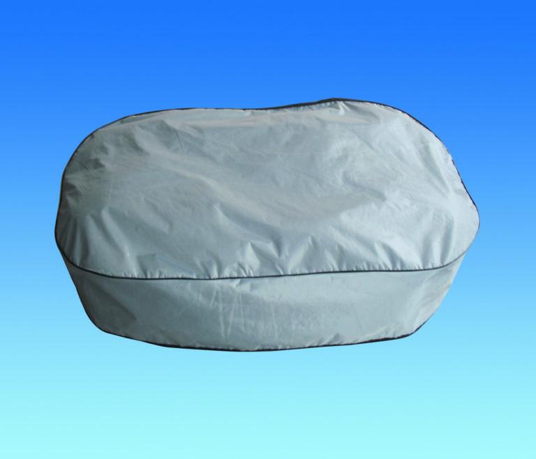 Double Wheel Arch Cover - Picture of grey twin axle wheel arch cover showing what it would look like with wheels in it. On a blue background