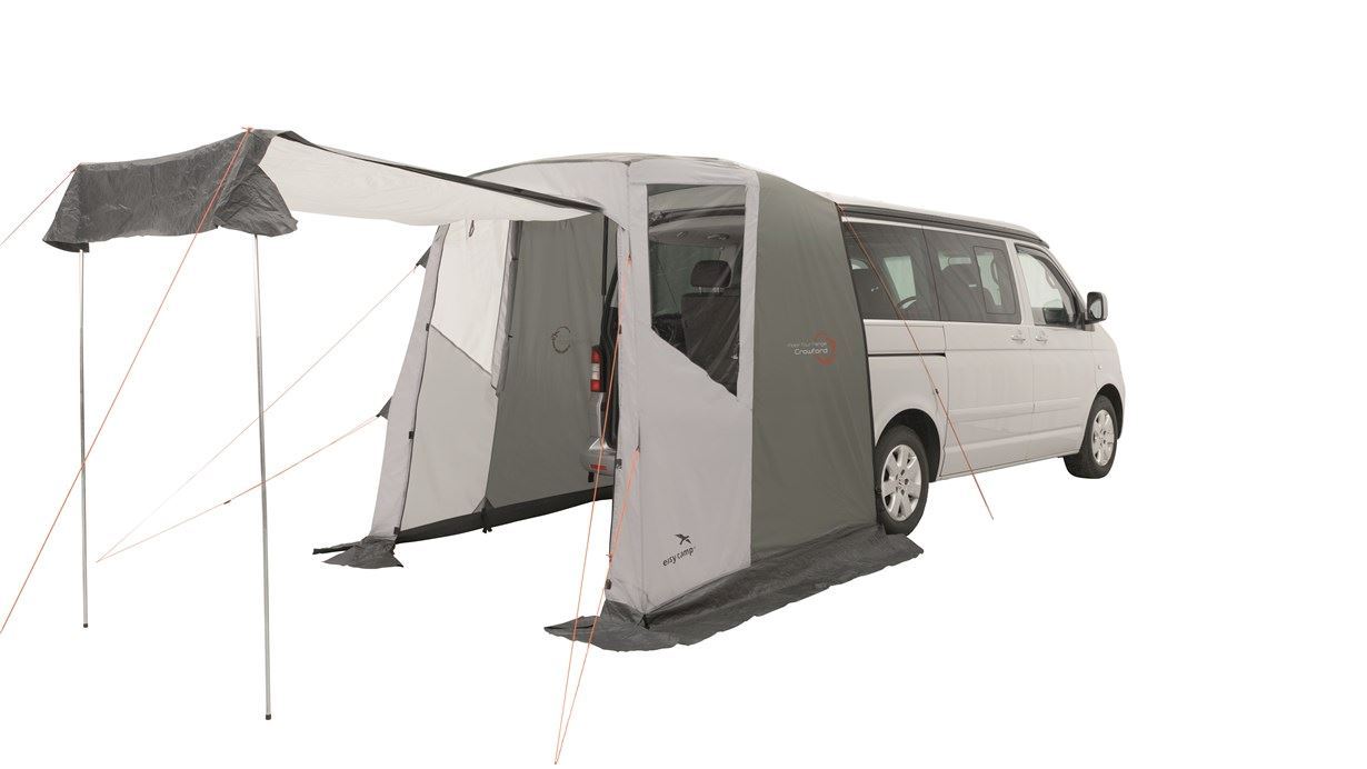 Easy Camp Crowford Tailgate Awning shown with canopy poles 
