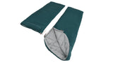 Easy Camp Moon Double Sleeping Bag Teal feature image showing sleeping bag as two singles 