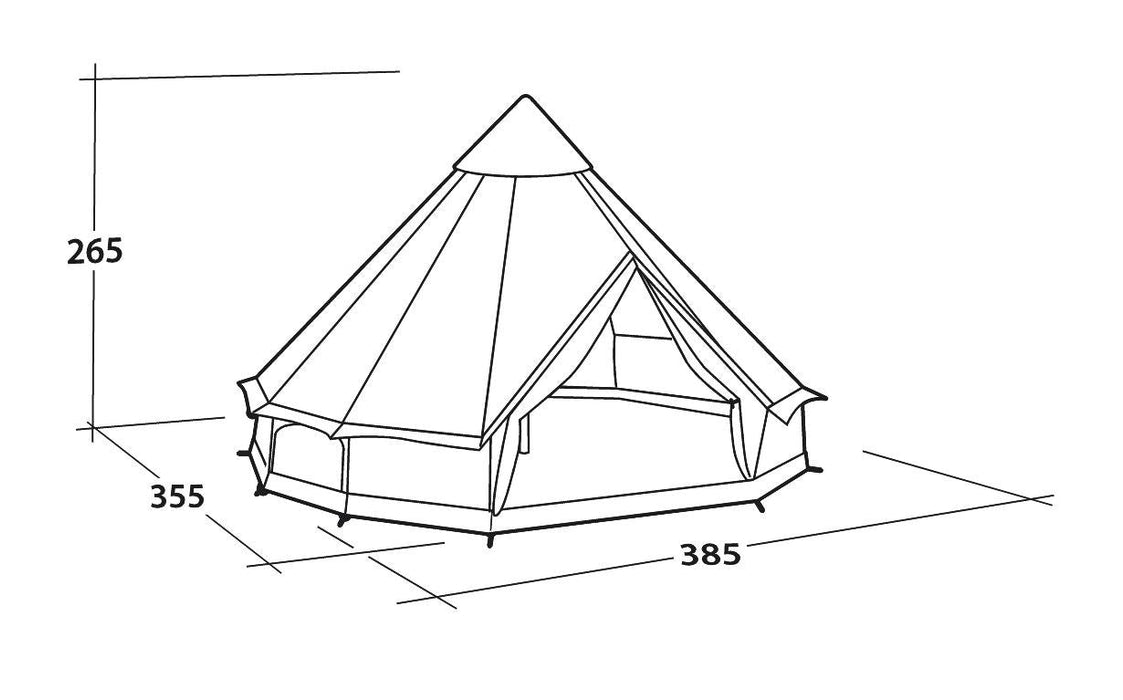 Easy Camp Moonlight Bell  - 7 Person Family Tipi Tent layout image showing h x w x d