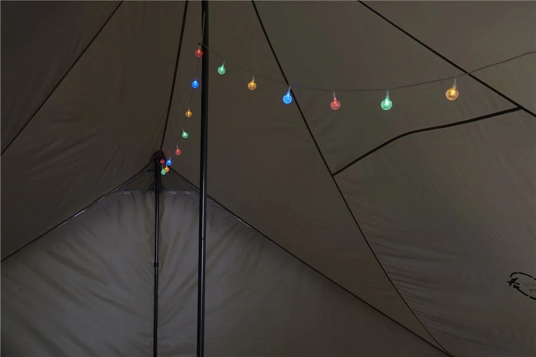 Easy Camp Moonlight Cabin - 10 Person Family Tent close up image of interior ceiling with fairy lights