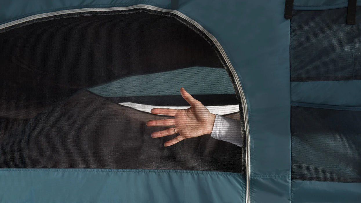 Easy Camp Palmdale 800 LUX- 8 Person Family Tunnel Tent close up image of interior mesh door of inner tent
