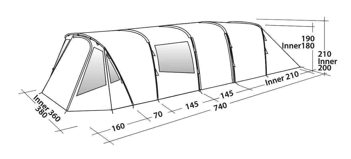 Easy Camp Palmdale 800 LUX- 8 Person Family Tunnel Tent layout image of tent sections