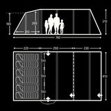 Kampa Croyde 6 Person Tunnel Tent floor plan and dimensions