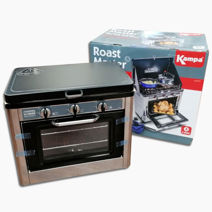 Kampa Roast Master LPG Gas Camping Oven shown with lid closed for transport