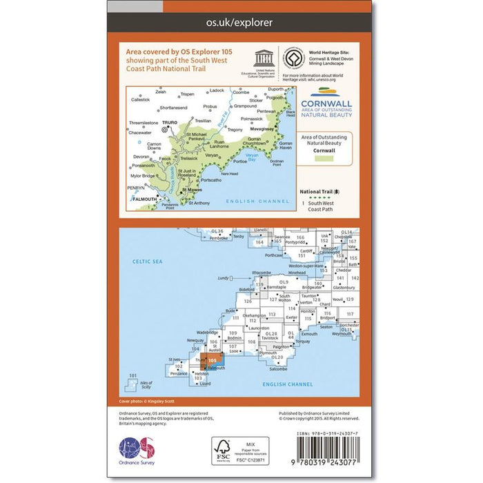 Ordnance Survey Falmouth & Mevagissey Map - Explorer 1:25 000 scale