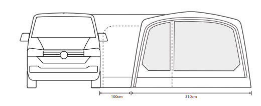 Outdoor Revolution Movelite T4E Low 180-220cm drive away awning - front view measurements
