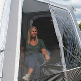 Outdoor Revolution Cayman Air Mid - view into awning through clear window and mesh fly screen doorway