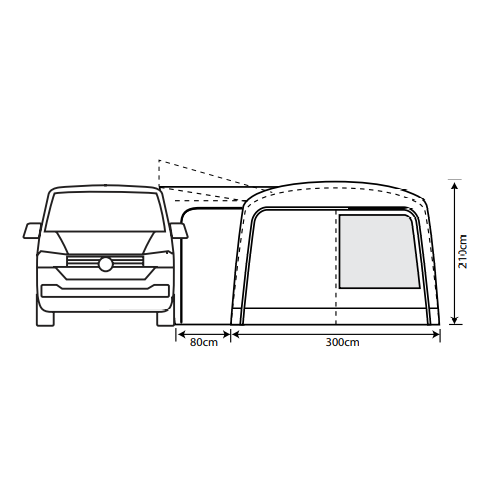 Outdoor Revolution Cayman Combo Air Low - Inflatable Drive Away Awning side view diemensions