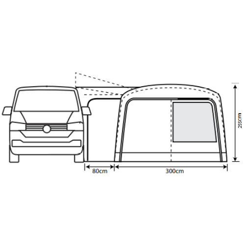 Outdoor Revolution Cayman Combo Air Mid - Inflatable Drive Away Awning side profile dimensions