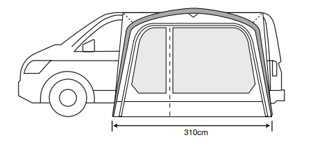 Outdoor Revolution Movelite T2R High - Inflatable Drive Away Awning side view layout image of width