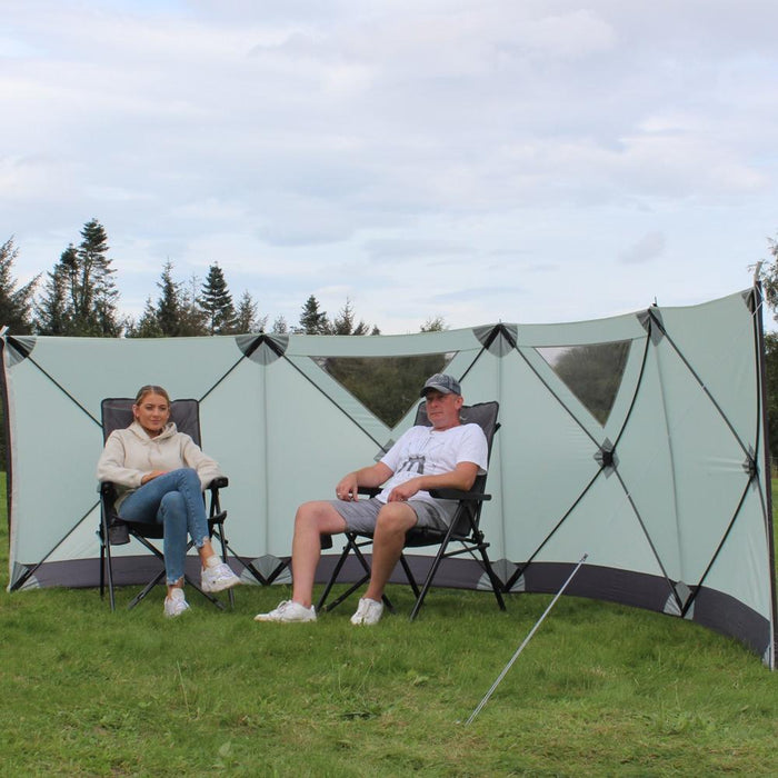 Outdoor Revolution Pronto Windbreak - Example on campsite with people for scale